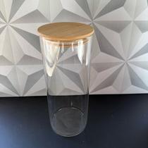 Pote de vidro redondo com tampa hermético de bambu redondo grande ou médio para mantimentos farinha açúcar café marrom