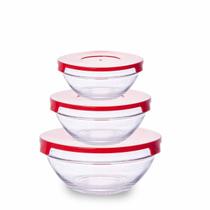 Pote De Vidro Redondo Com Tampa Vermelha Hauskraft 3 pecas Pote De Vidro Redondo Com Tampa Vermelha Hauskraft 3 pecas