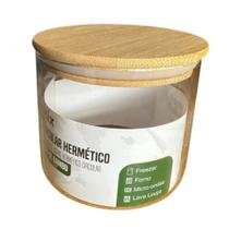 Pote De Vidro Reforçado Tampa Bambu Fechamento Hermético Com Anel Silicone Capacidade De 500 Ml