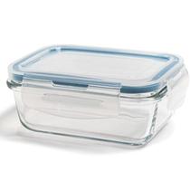 Pote de Vidro Retangular 370ml TP Azul Hermético 15x11x6cm - Belakaza