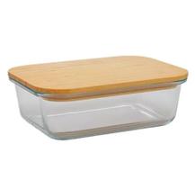 Pote de vidro retangular com tampa estilo bambu 1000ml - em casa Pote de vidro retangular com tampa estilo bambu 1000ml - em casa