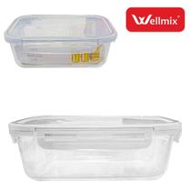 Pote de vidro retangular com tampa hermética branca 375ml para alimentos marmita geladeira Pote de vidro retangular com tampa hermética branca 375ml para alimentos marmita geladeira