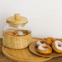 Pote de Vidro Revestido em Fibra de Palha Tampa Hermética de Madeira/ Bambu Sunset Hauskraft 700ml Pote de Vidro Revestido em Fibra de Palha Tampa Hermética de Madeira/ Bambu Sunset Hauskraft 700ml