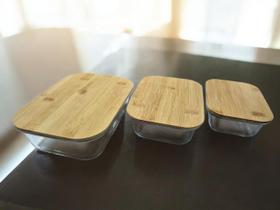 Pote de vidro tampa bambu hermética kit com 3 peças