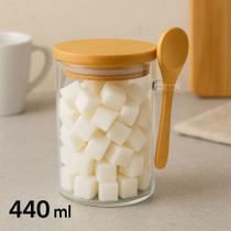 Pote de vidro tempero cereais com tampa colher bambu 440 ml Pote de vidro tempero cereais com tampa colher bambu 440 ml