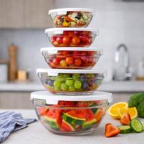Pote De Vidro Transparente Redondo Com Tampa Hermético Kit 5 Peças Marmita Tigela Porta Mantimentos Alimentos Microonda - Pote De Vidro Transparente Redondo Com Tampa Hermético Kit 5 Peças Marmita Tigela Porta Mantimentos Alimentos Microonda -