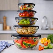 Pote De Vidro Transparente Redondo Com Tampa Hermético Kit 5 Peças Marmita Tigela Porta Mantimentos Alimentos Microonda - Pote De Vidro Transparente Redondo Com Tampa Hermético Kit 5 Peças Marmita Tigela Porta Mantimentos Alimentos Microonda -