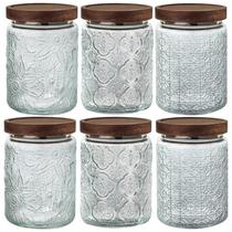 Pote de Vidro Yiluokuang 24oz com Tampa de Bambu - Kit com 6 Unidades Pote de Vidro Yiluokuang 24oz com Tampa de Bambu - Kit com 6 Unidades