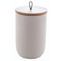 Pote Decorativo com Tampa de Bambu Lines Branco 15 cm - Lyor