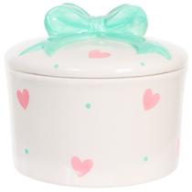 Pote decorativo de cerâmica branca com tampa e pintura de corações 12,5 cm
