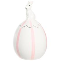 Pote decorativo de cerâmica em formato de ovo com Coelho de Páscoa na tampa 15 cm