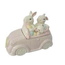 Pote decorativo de páscoa família coelho -carro - tampa Pote decorativo de páscoa família coelho -carro - tampa