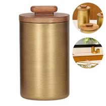 Pote Decorativo Dourado Multiuso Em Metal E Madeira C/ Tampa Grande