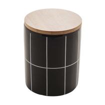 Pote Decorativo Grid de Cerâmica c/ tampa de bambu Preto 12,5cm