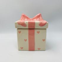 Pote Decorativo Quadrado Cerâmica Rosa 15,7x13,5cm
