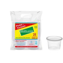 Pote Descartável 1000ml Redondo C/ tampa Transparente - 25un - Rio Plastic