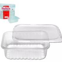 Pote Descartável 350ml Retangular Tampa Marmita Microondas Freezer 24un Transparente
