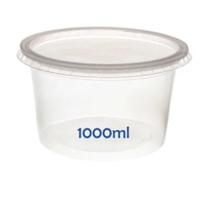 Pote Descartável Redondo Tampa Transparente 1000ml 50Unidade