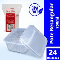 Pote Descartável Retangular Com Tampa 750ml Pacote Com 24 unidades Prafesta