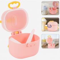 Pote Dosador de Leite em Pó Infantil BPA Free com Tampa Vedada, Colher Medidora e Nivelador Interno Portátil para Passeios e Viagens Rosa