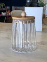 Pote em vidro borossilicato com tampa em bambu 14cm