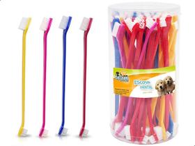 Pote Escova Dental Dupla P/ Cães Cabo Longo Gatos Savana 50 Unidades