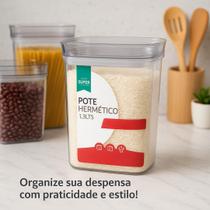 Pote Hermético 1,3L Cozinha Armazenamento Alimentos Feijão Arroz Açucar Macarrão Prático Resistente