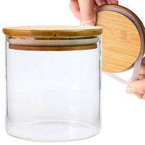 Pote Hermético 550ml Vidro Transparente C/Tampa Bambu Natural Vedação Prática E Durável Pote Hermético 550ml Vidro Transparente C/Tampa Bambu Natural Vedação Prática E Durável