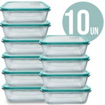 Pote Hermetico 640Ml Mantimento Retangular Para Alimentos Anti Vazamento Vidro Temperado Kit com 10