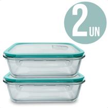 Pote Hermetico 640Ml Mantimento Retangular Para Alimentos Anti Vazamento Vidro Temperado Kit com 2