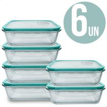 Pote Hermetico 640Ml Mantimento Retangular Para Alimentos Anti Vazamento Vidro Temperado Kit com 6