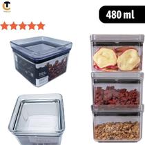 Pote Hermético Acrílico Quadrado 480ml Empilhável C/ Tampa Lumini Plástico Organizador Multiuso Alimento Cozinha