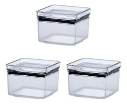Pote Hermético Acrílico Quadrado Multiuso 480ml Kit 3 Un Cor Transparente Pote Hermético Acrílico Quadrado Multiuso 480ml Kit 3 Un Cor Transparente