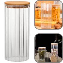 Pote Hermético Canelado 1050 ml tampa de Bambu Porta Mantimentos, Cereais, Armazena alimentos, Organização na Cozinha