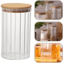 Pote Hermético Canelado 800 ml tampa de Bambu Porta Mantimentos, Cereais, Armazena alimentos, Organização na Cozinha