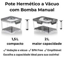Pote Hermético com Bomba de Vácuo 1,5L 2L BPA Livre Transparente para Cereais Frutas Frios Refeições