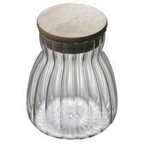 Pote Hermético Com Frisos Tampa Bambu 450ml Recipiente Vidro Pote Hermético Com Frisos Tampa Bambu 450ml Recipiente Vidro