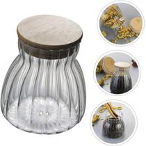 Pote Hermético Com Frisos Tampa Bambu Recipiente Vidro 700ml