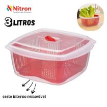 Pote Hermetico Cook Freezer Microondas Com Cesto Escorredor Interno 3 Litros Nitron