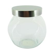 Pote Hermético de Bolacha Com Dupla Base Prateado 12cm