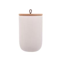 Pote Hermético de cerâmica tampa de bambu c/pegador corda lines branco 15cm