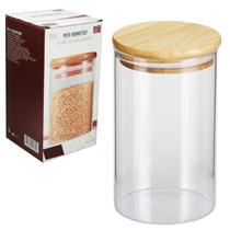 Pote Hermético de Vidro 350ml Redondo com Tampa de Bambu para Armazenamento de Alimento Tempero Doces Mantimentos