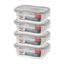 Pote Hermético De Vidro 395ml -marmita -micro-ondas -kit C/4 Pote Hermético De Vidro 395ml -marmita -micro-ondas -kit C/4