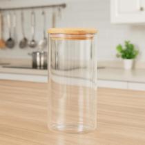 Pote Hermético de Vidro Com Tampa de Bambu 1200ml Redondo Pote Hermético de Vidro Com Tampa de Bambu 1200ml Redondo