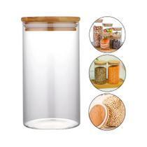 Pote Hermético De Vidro Com Tampa De Bambu 900ml Mantimentos