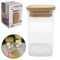 Pote Hermético de Vidro com Tampa de Bambu para Armazenar Alimentos Doces Temperos mantimentos