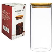 Pote Hermético de Vidro com Tampa de Bambu para Armazenar Alimentos Doces Temperos mantimentos