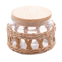 Pote Hermético de Vidro com Tampa de Madeira e Sisal 350ml Redondo para Mantimentos Wolff