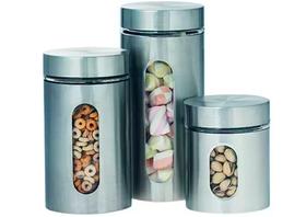 Pote Hermético De Vidro Hermético Com Visor Branco 3 Peças - ETILUX