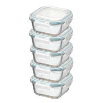 Pote Hermético de Vidro Quadrado c/ Trava Kit 5 Pçs 800ml